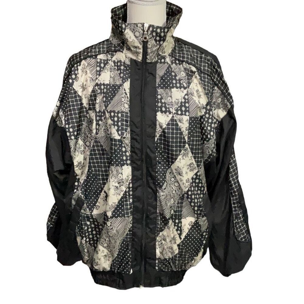 VOS Sports Black Cream Patchwork Vintage Softshell Varsity Style Jacket Sz XL